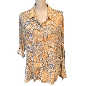Dear John Paisley Print Arianna Button Down Loose Fit Shirt Blouse Small